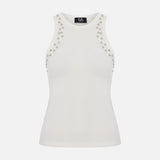 Daisy Tank Top with Accessory Detail in White