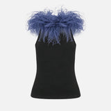Bria Feather-Trim Tank Top in Black