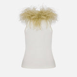 Bria Feather-Trim Tank Top in White