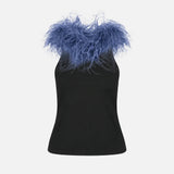 Bria Feather-Trim Tank Top in Black