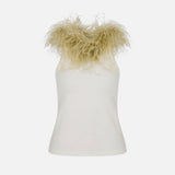 Bria Feather-Trim Tank Top in White