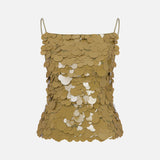 Cassie Open-Back Sequin Top in Green Sequin