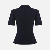 Kate Polo Neck Corset Detailed T-Shirt in Navy Blue