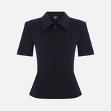 Kate Polo Neck Corset Detailed T-Shirt in Navy Blue