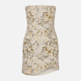 Maelle Strapless Sequin Mini Dress in Beige Sequin