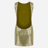 Cassia Open-Back Sequin Mini Dress in Green Sequin