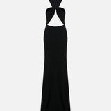 Valora High-Neck Ruched Maxi Dress in Black