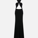 Valora High-Neck Ruched Maxi Dress in Black