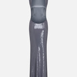 Nala Open-Back Sequin Maxi Dress in Misty Blue