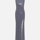 Nala Open-Back Sequin Maxi Dress in Misty Blue