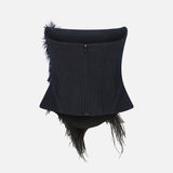 Cora Strapless Denim Corset with Hand-Crafted Leaf Feather Detail in Indigo