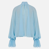 Pam Ruched Chiffon Blouse in Light Blue