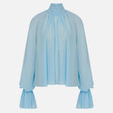 Pam Ruched Chiffon Blouse in Light Blue
