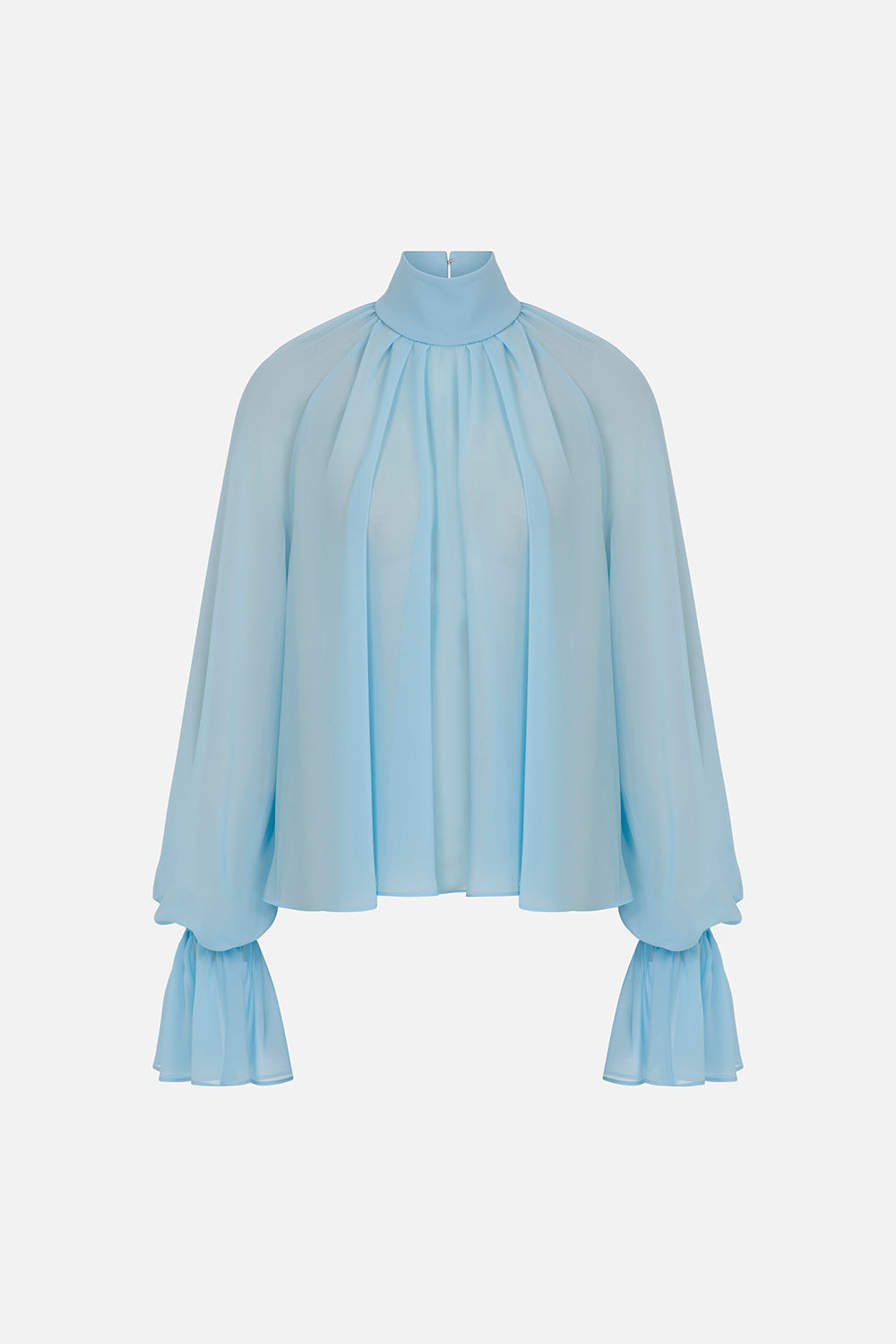Pam Ruched Chiffon Blouse in Light Blue
