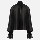 Pam Ruched Chiffon Blouse in Black