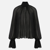 Pam Ruched Chiffon Blouse in Black