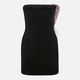 Glace Strapless Feathered Mini Dress in Black