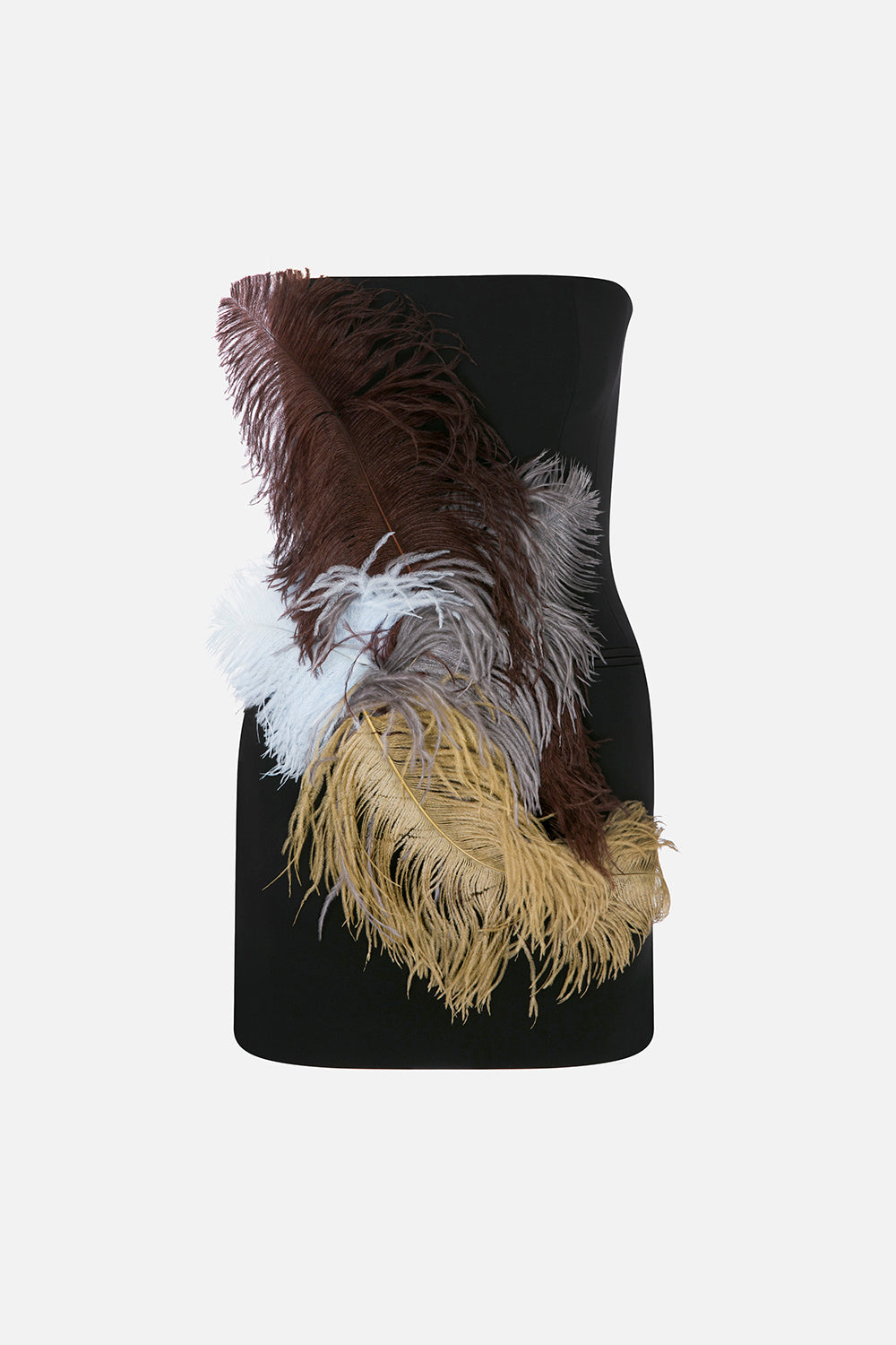 Glace Strapless Feathered Mini Dress in Black