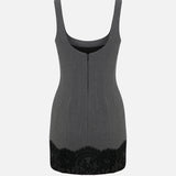 Luna U-Neck Lace-Trim Mini Dress in Grey