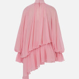 Brigitte High-Neck Draped Chiffon Mini Dress in Pink