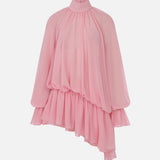Brigitte High-Neck Draped Chiffon Mini Dress in Pink