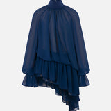 Brigitte High-Neck Draped Chiffon Mini Dress in Navy Blue