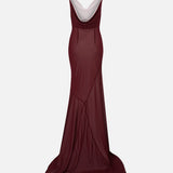 Solace Cowl-Neck Chiffon Maxi Dress in Burgundy