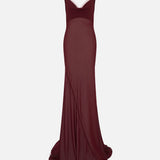 Solace Cowl-Neck Chiffon Maxi Dress in Burgundy
