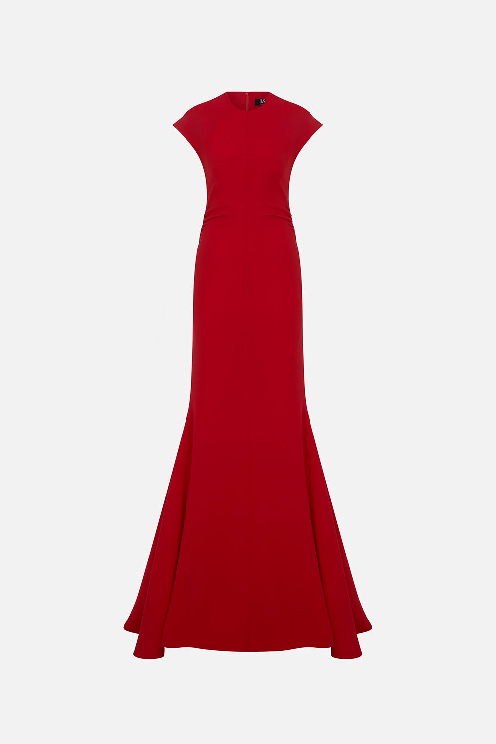 Anita Short-Sleeve Maxi Dress with Train in Red