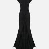 Lorin Short-Sleeve Maxi Dress with Train in Black