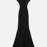 Lorin Short-Sleeve Maxi Dress with Train in Black