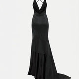 Sloane V-Neck Satin Maxi Dress in Black