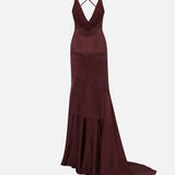 Sloane V-Neck Satin Maxi Dress in Burgundy