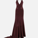 Sloane V-Neck Satin Maxi Dress in Burgundy