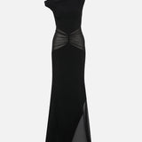 Carmen Boat-Neck Maxi Dress with Chiffon Detail in Black