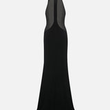 Thalia Halter-Neck Maxi Dress with Chiffon Detail in Black