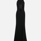 Thalia Halter-Neck Maxi Dress with Chiffon Detail in Black