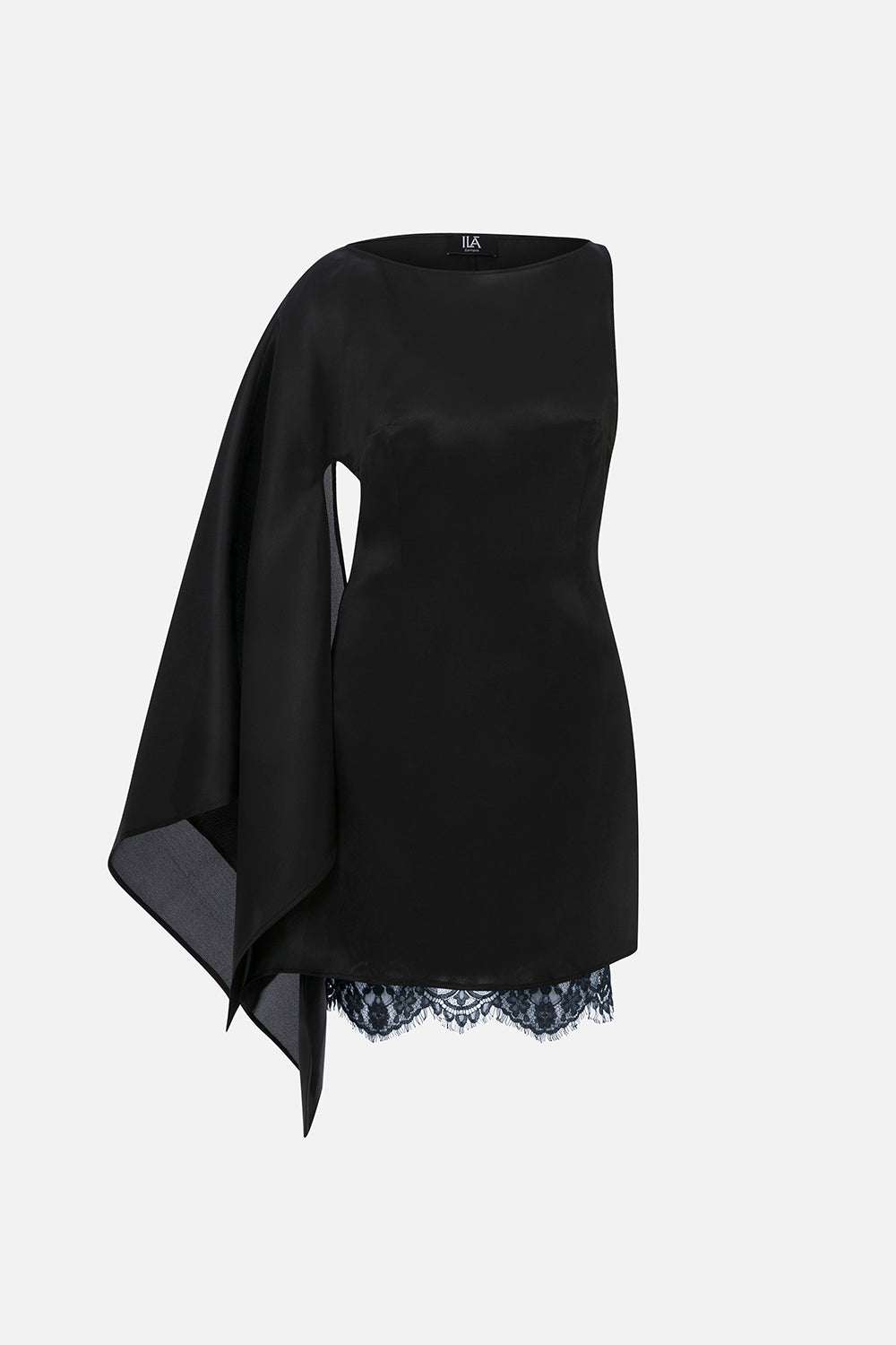 Noa Silk Organza Boat-Neck Mini Dress with Lace Underlay in Black