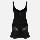 Elia Satin and Sequin Mini Dress with Corset Bodice in Black