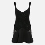 Elia Satin and Sequin Mini Dress with Corset Bodice in Black