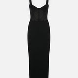 Vega Midi Dress with Corset Bodice in Black