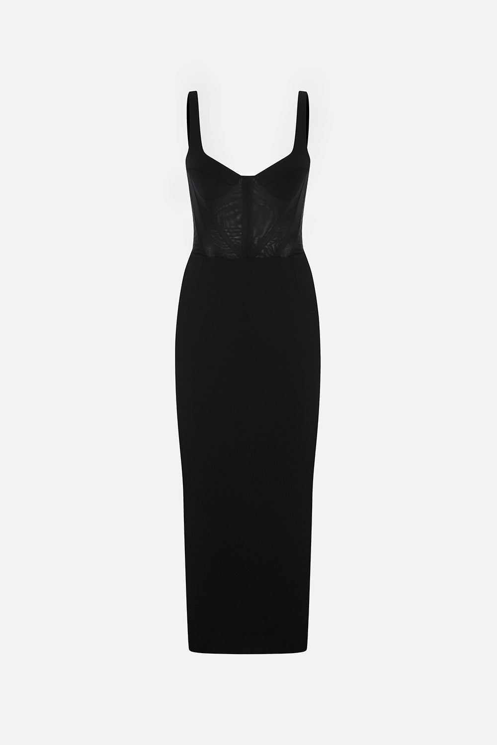 Vega Midi Dress with Corset Bodice in Black
