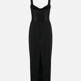 Vega Midi Dress with Corset Bodice in Black