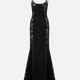 Elina Maxi Dress with Lace Detail in Black