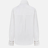 Sia Scarf-Detail Cotton Shirt with Embellished Detail in White