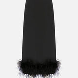 Tvin Feather-Trim Silk Organza Midi Skirt in Black