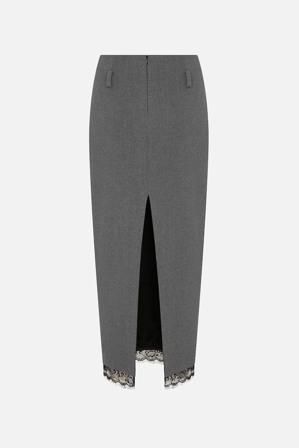 Gaia Midi Skirt with Lace Trim in Grey