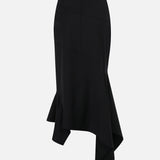 Lin Asymmetric Wool Midi Skirt in Black