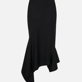 Lin Asymmetric Wool Midi Skirt in Black