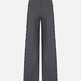 Livia Double-Pleated Trousers with Lace-Trim in Grey